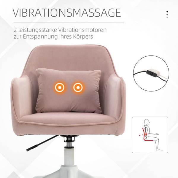 Bürostuhl mit Vibrationsfunktion USB-Schrittstelle Massagefunktion Lendenkissen höhenverstellbar Rosa