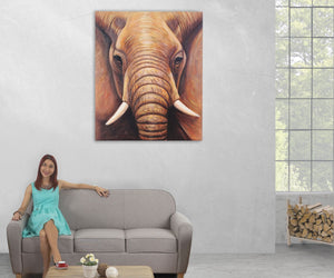 Ölgemälde Elefant, handgemaltes Ölbild ~ 120x100cm