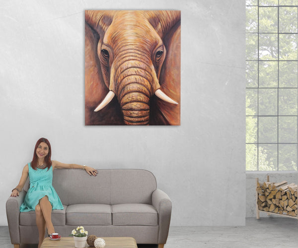 Ölgemälde Elefant, handgemaltes Ölbild ~ 120x100cm