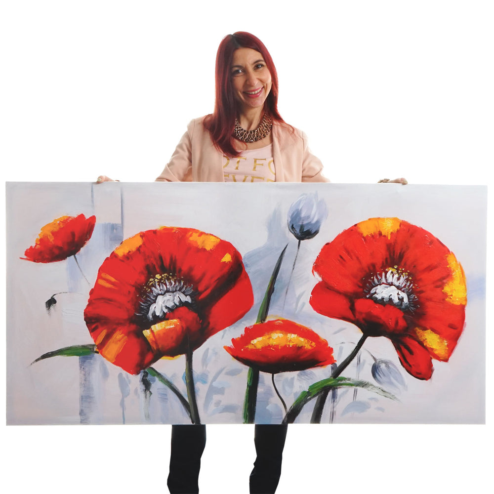 Ölgemälde Roter Mohn handgemaltes Ölbild ~ 140x70cm