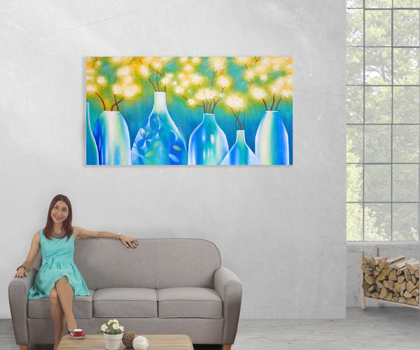Ölgemälde Vasen,100% handgemaltes Ölbild 135x70cm