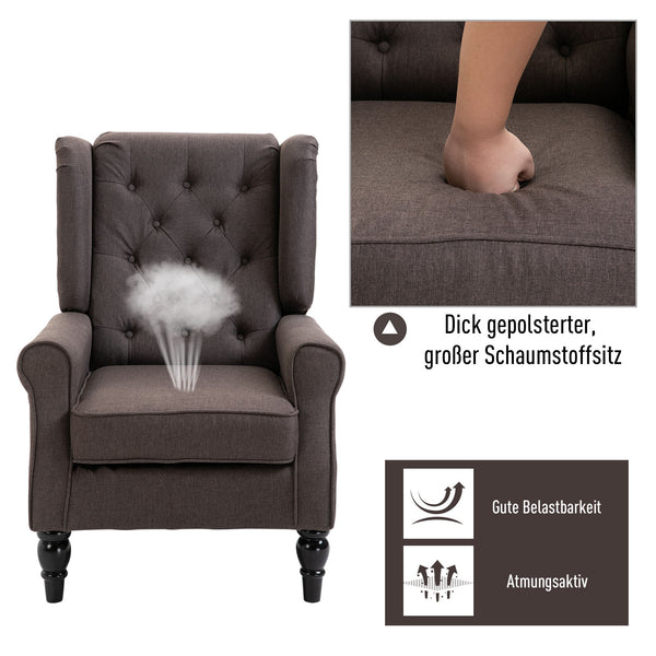 Ohrensessel Relaxsessel Stoff Braun 74x86x102cm