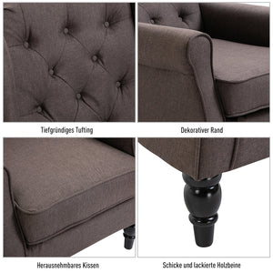 Ohrensessel Relaxsessel Stoff Braun 74x86x102cm