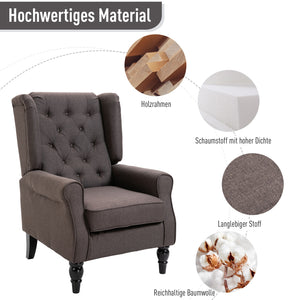 Ohrensessel Relaxsessel Stoff Braun 74x86x102cm