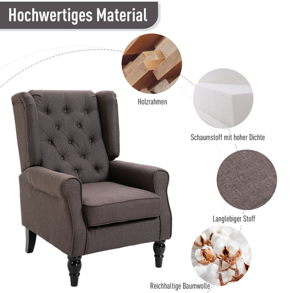 Ohrensessel Relaxsessel Stoff Braun 74x86x102cm