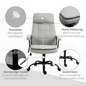 Bürostuhl höhenverstellbarer mit Massagefunktion, ergonomischer Drehstuhl Leinen-Gefühl Beige