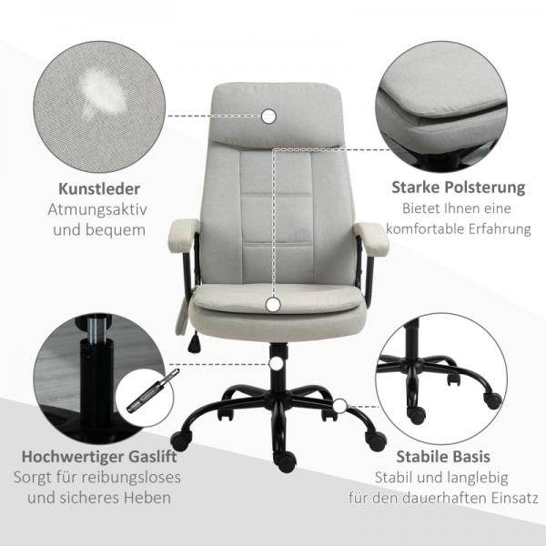 Bürostuhl höhenverstellbarer mit Massagefunktion, ergonomischer Drehstuhl Leinen-Gefühl Beige