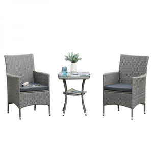Gartensitzgruppe 3-tlg. Rattenmöbel Polyrattan Set grau