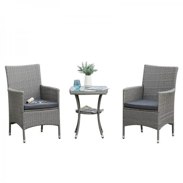 Gartensitzgruppe 3-tlg. Rattenmöbel Polyrattan Set grau