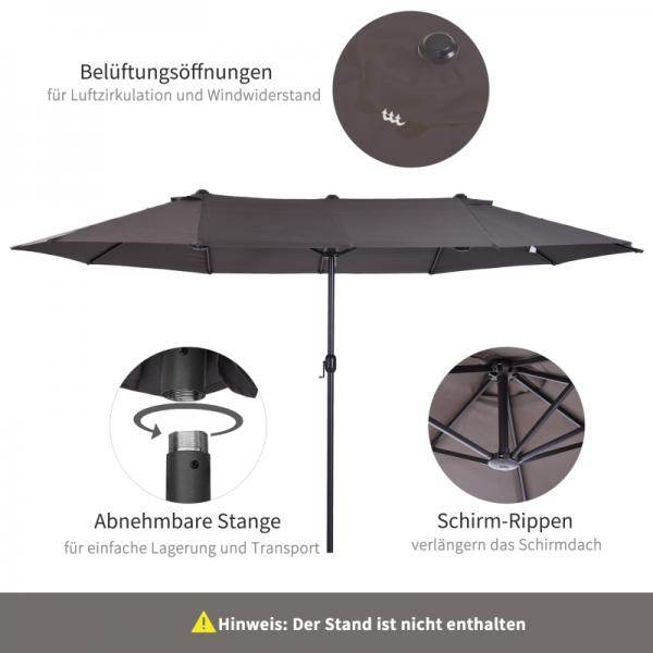 Sonnenschirm Doppelsonnenschirm Terrassenschirm mit Handkurbel Grau Oval