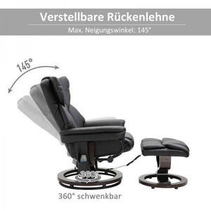 Relaxsessel mit Massagefunktion Fusshocker Massagesessel Liegefunktion Schwarz