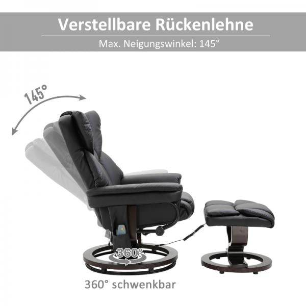 Relaxsessel mit Massagefunktion Fusshocker Massagesessel Liegefunktion Schwarz