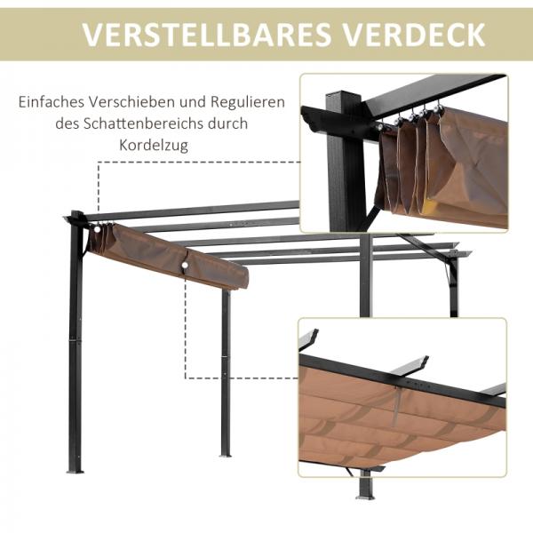 Pavillon Pergola mit einstellbarem Stoffdach 300 cm x 400 cm x 223 cm