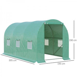 Foliengewächshaus Tomatengewächshaus Treibhaus Folientunnel Frühbeet mit Fenster Grün 395 x 195 x 190 cm