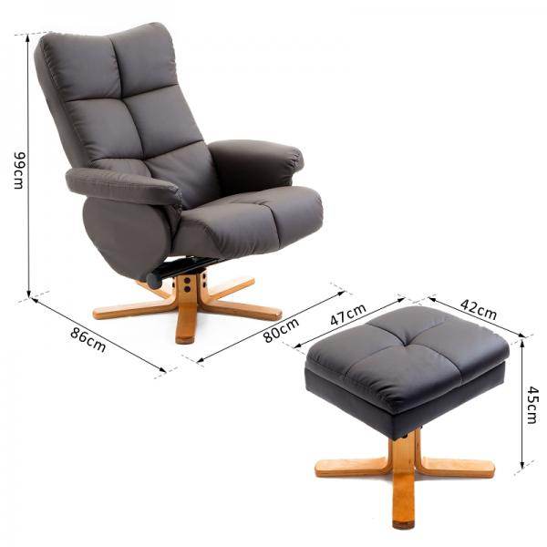 Relaxsessel mit Hocker und Stauraum Fernsehsessel mit Liegefunktion 360° drehbarer Braun