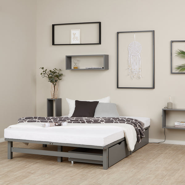Palettenbett Holzbett 140x200cm Massivholz Grau