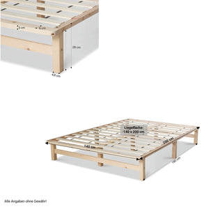 Palettenbett Holzbett 140x200cm Massivholz Natur