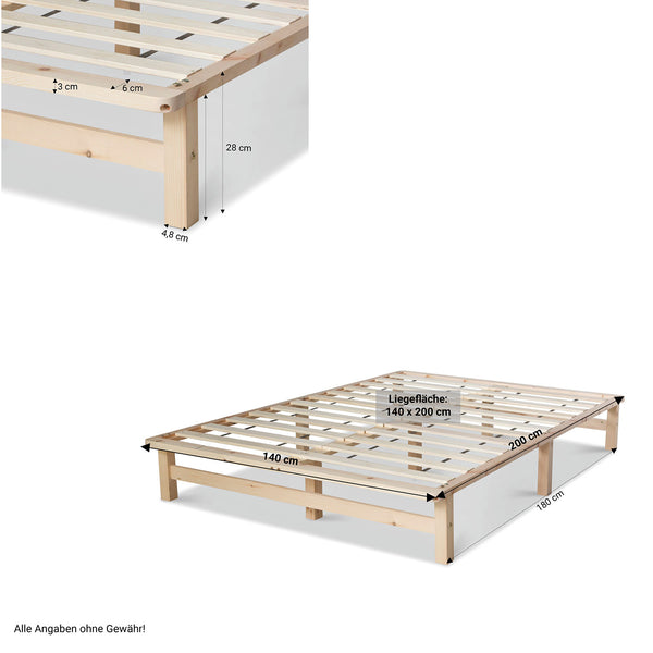 Palettenbett Holzbett 140x200cm Massivholz Natur