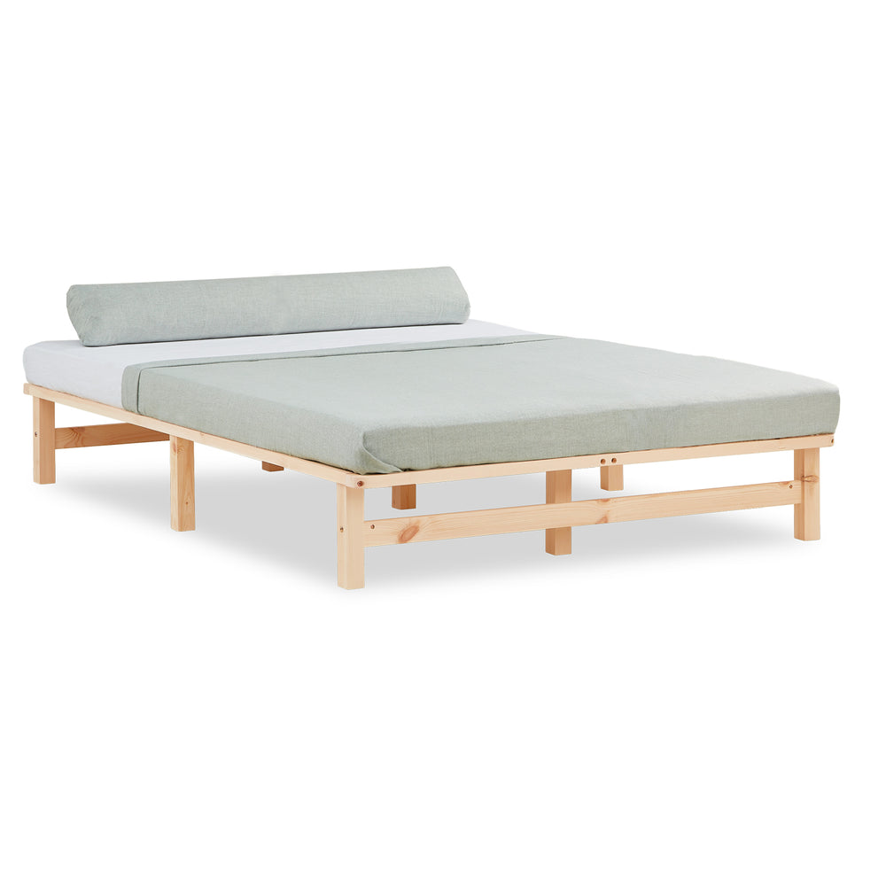 Letto pallet, letto in legno 140x200cm, legno massello, naturale