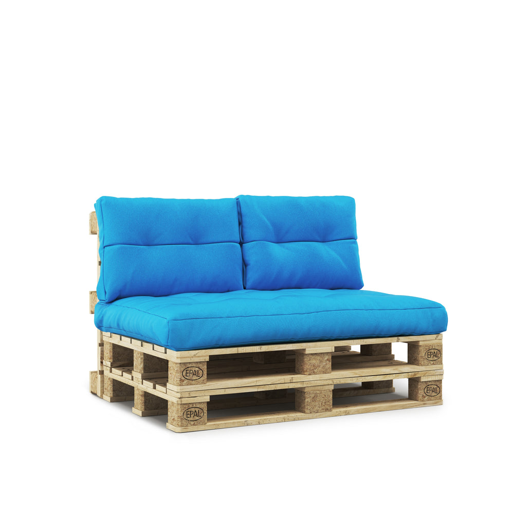 Divano in pallet MELIDE con cuscini turchesi
