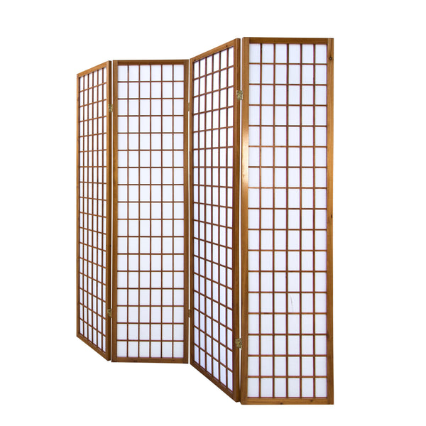 Paravent pliant, 4 panneaux, style Shoji en bois, marron