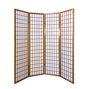 Paravent pliant, 4 panneaux, style Shoji en bois, marron