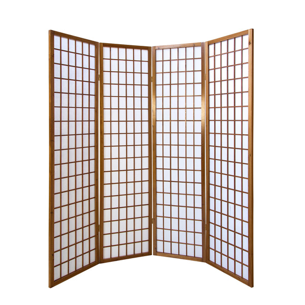 Paravent pliant, 4 panneaux, style Shoji en bois, marron