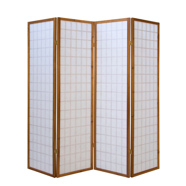 Paravent pliant, 4 panneaux, style Shoji en bois, marron
