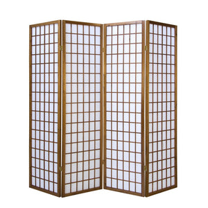 Paravent pliant, 4 panneaux, style Shoji en bois, marron
