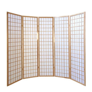 Paravent pliant à 5 panneaux, style Shoji en bois, finition naturelle