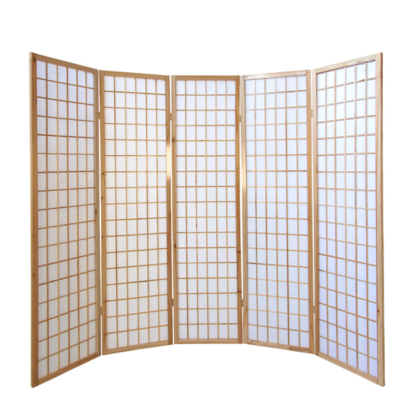 Paravent pliant à 5 panneaux, style Shoji en bois, finition naturelle