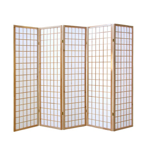 Paravent pliant à 5 panneaux, style Shoji en bois, finition naturelle