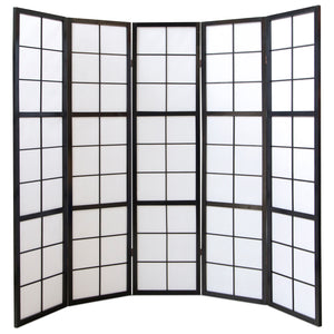 Paravent pliant de séparation de pièce, 5 panneaux, style Shoji en bois, noir