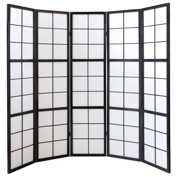 Paravent pliant de séparation de pièce, 5 panneaux, style Shoji en bois, noir