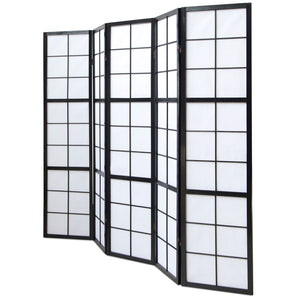 Paravent pliant de séparation de pièce, 5 panneaux, style Shoji en bois, noir