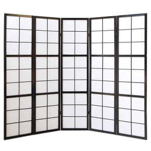 Paravent pliant de séparation de pièce, 5 panneaux, style Shoji en bois, noir