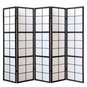 Paravent pliant de séparation de pièce, 5 panneaux, style Shoji en bois, noir