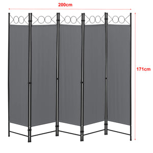 Paravento divisorio Saragossa a 5 pannelli, 200x171 cm, grigio scuro