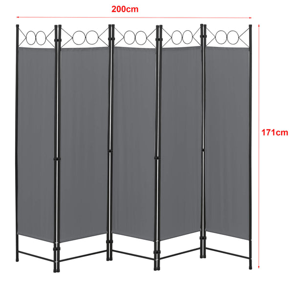 Paravento divisorio Saragossa a 5 pannelli, 200x171 cm, grigio scuro