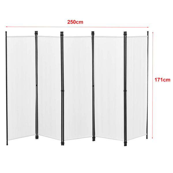 Paravento divisorio Huesca a 5 pannelli, 250x171 cm, bianco