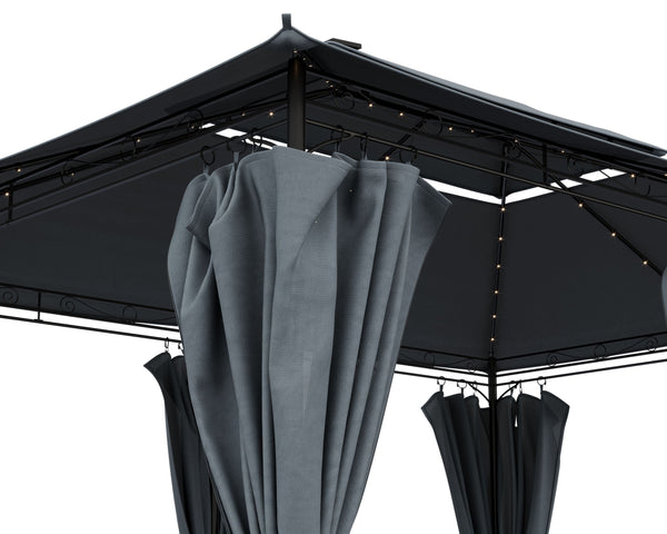Gartenpavillon LED 3 x 4 m grau