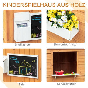 Spielhaus Holz Kinderspielhaus Briefkasten Outdoor Gartenspielhaus mit Blumentopfrack