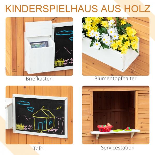 Spielhaus Holz Kinderspielhaus Briefkasten Outdoor Gartenspielhaus mit Blumentopfrack
