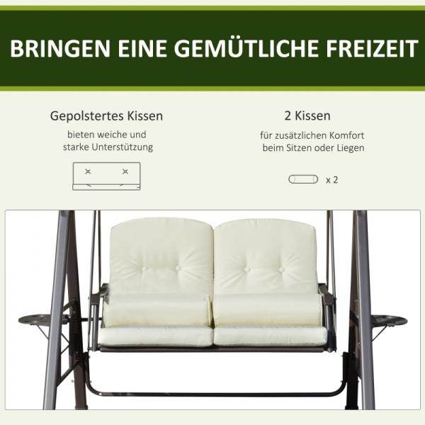 2-Sitzer Hollywoodschaukel Gartenschaukel mit Sonnendach Kissen Metall Polyester Beige