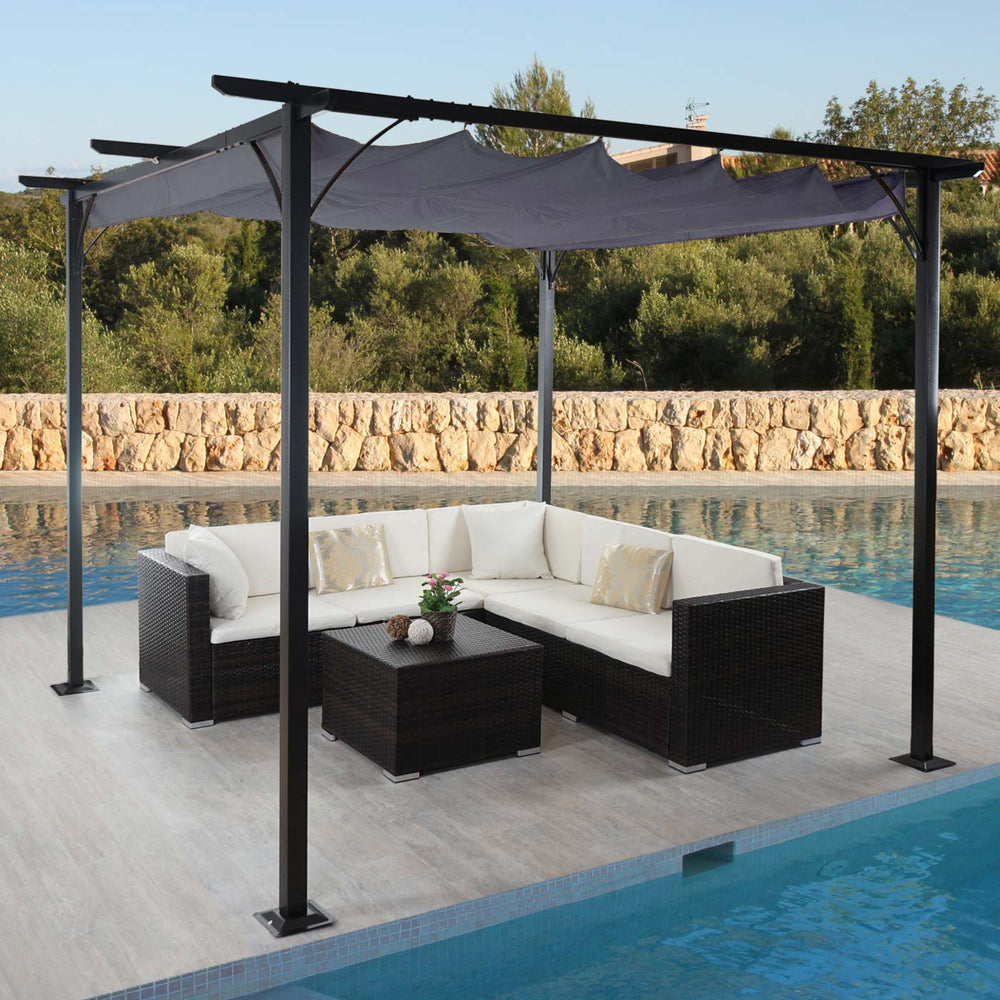 Pergola 3,5x3,5m stabiles 6cm-Gestell + Schiebedach ~ grau
