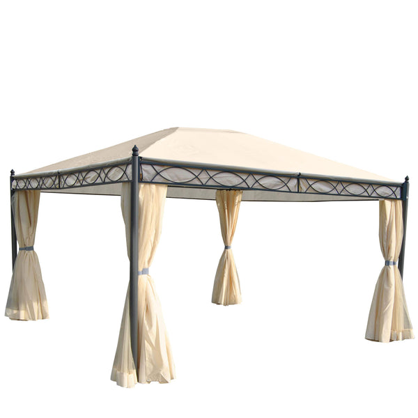 Pergola Cadiz 4x3m mit Seitenwand + Moskitonetz ~ creme