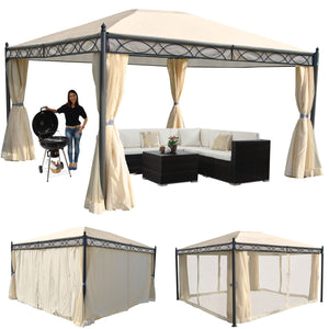 Pergola Cadiz 4x3m mit Seitenwand + Moskitonetz ~ creme