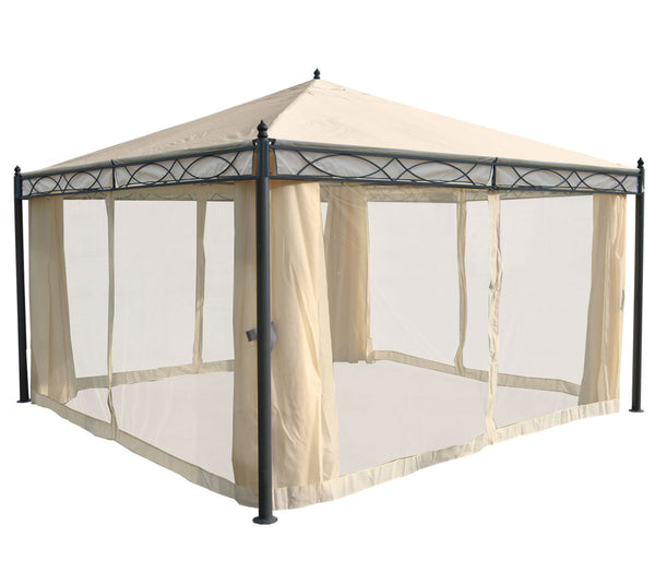 Pergola Cadiz 4x4m mit Seitenwand + Moskitonetz ~ creme