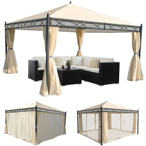 Pergola Cadiz 4x4m mit Seitenwand + Moskitonetz ~ creme