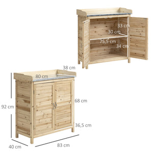 Table de jardinage, meuble de jardin avec caisson, bois, 83 x 40 x 92 cm